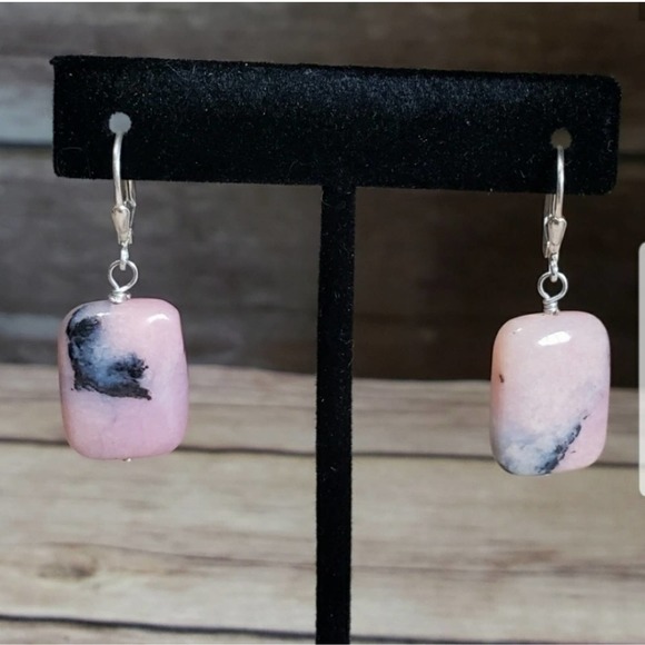 Rhodonite & Pearl Sterling Silver 4pc set Signed Bracelet Necklace Earrings - Picture 4 of 8